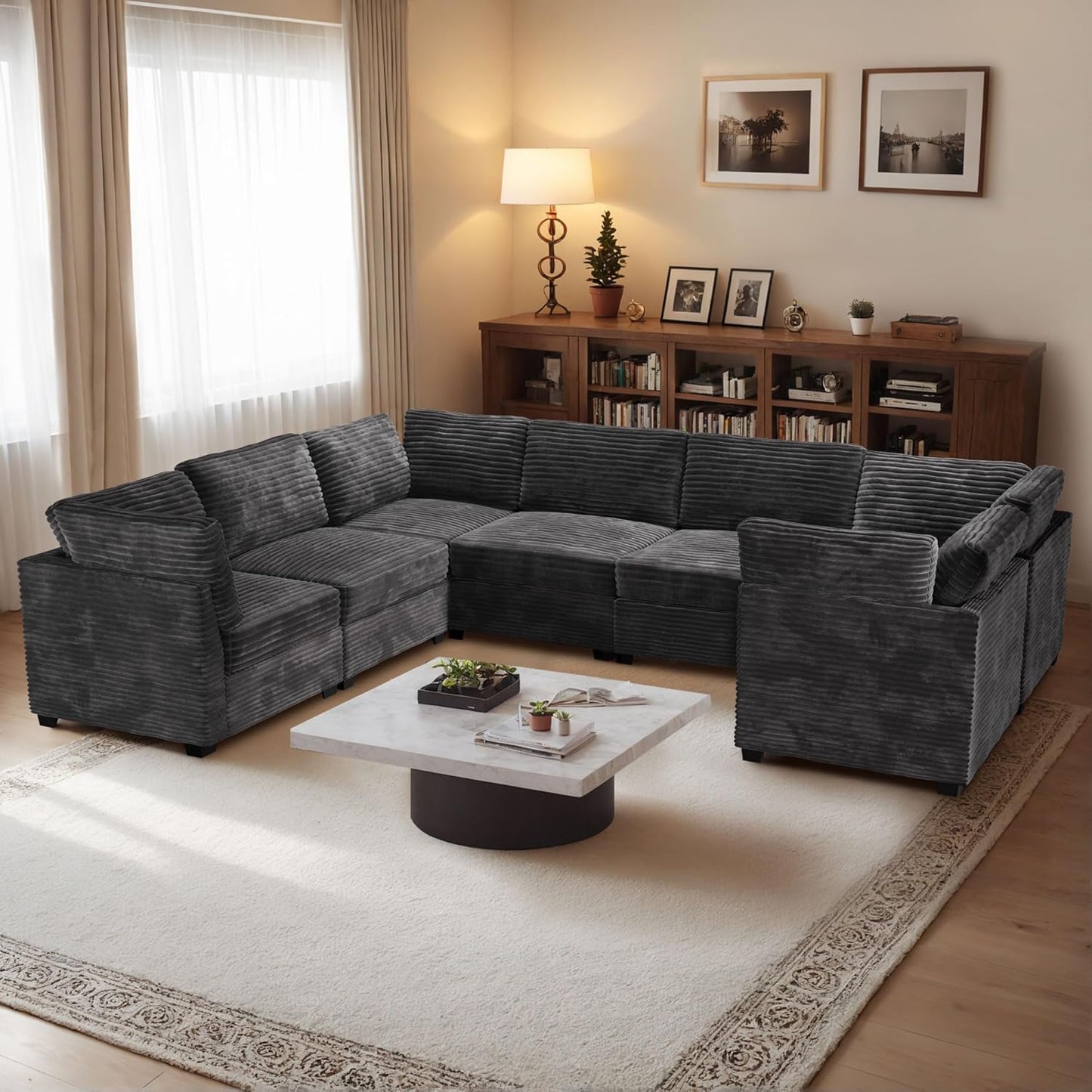 HOOOWOOO Modular Sectional Sofa,7 Pieces Sectional Couches for Living Room,131X98 U Shaped Cloud Couch Set(Grey Velvet Corduroy)