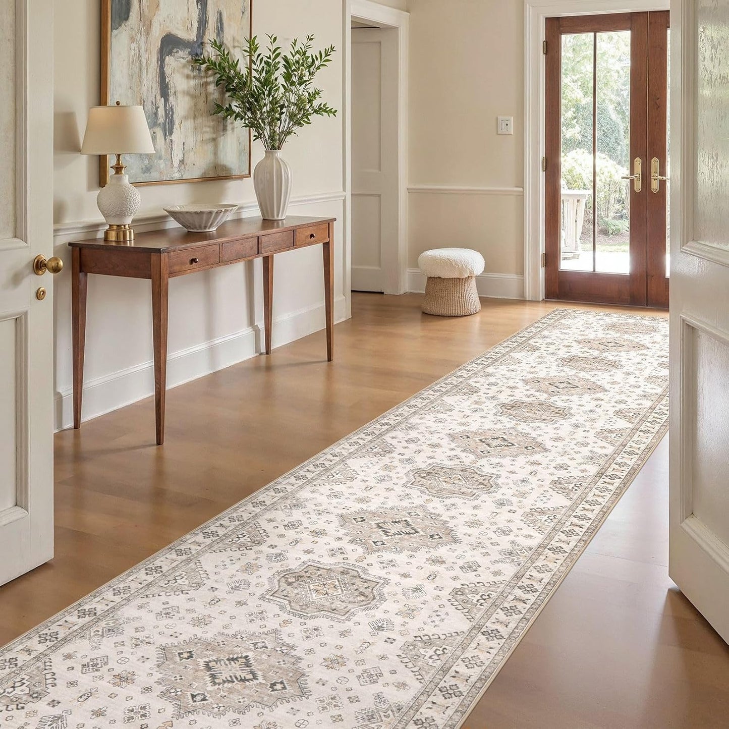 Washable 3x20 Runner Rug - Area Rugs Neutral Vintage Distressed Floral Farmhouse Boho Large Soft Floor Rug Indoor Carpet for Hallway Entryway Home - Beige Brown
