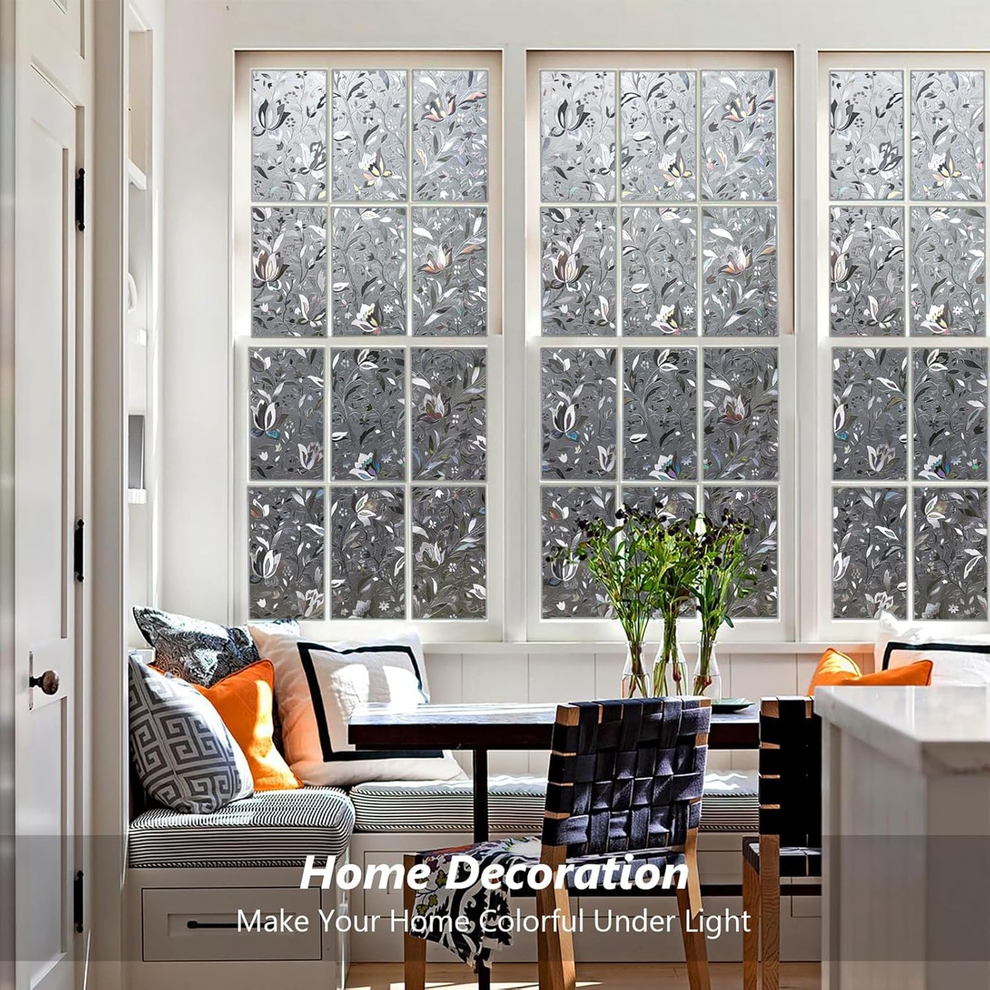 Kromapolis Window Film, Window Privacy Film Frosted, Vinyl Glass Covering, Stained Glass Decorative Film, Static Window Clings, Non-Adhesive (Grayish Black, 23.6 x 78.7 inch)