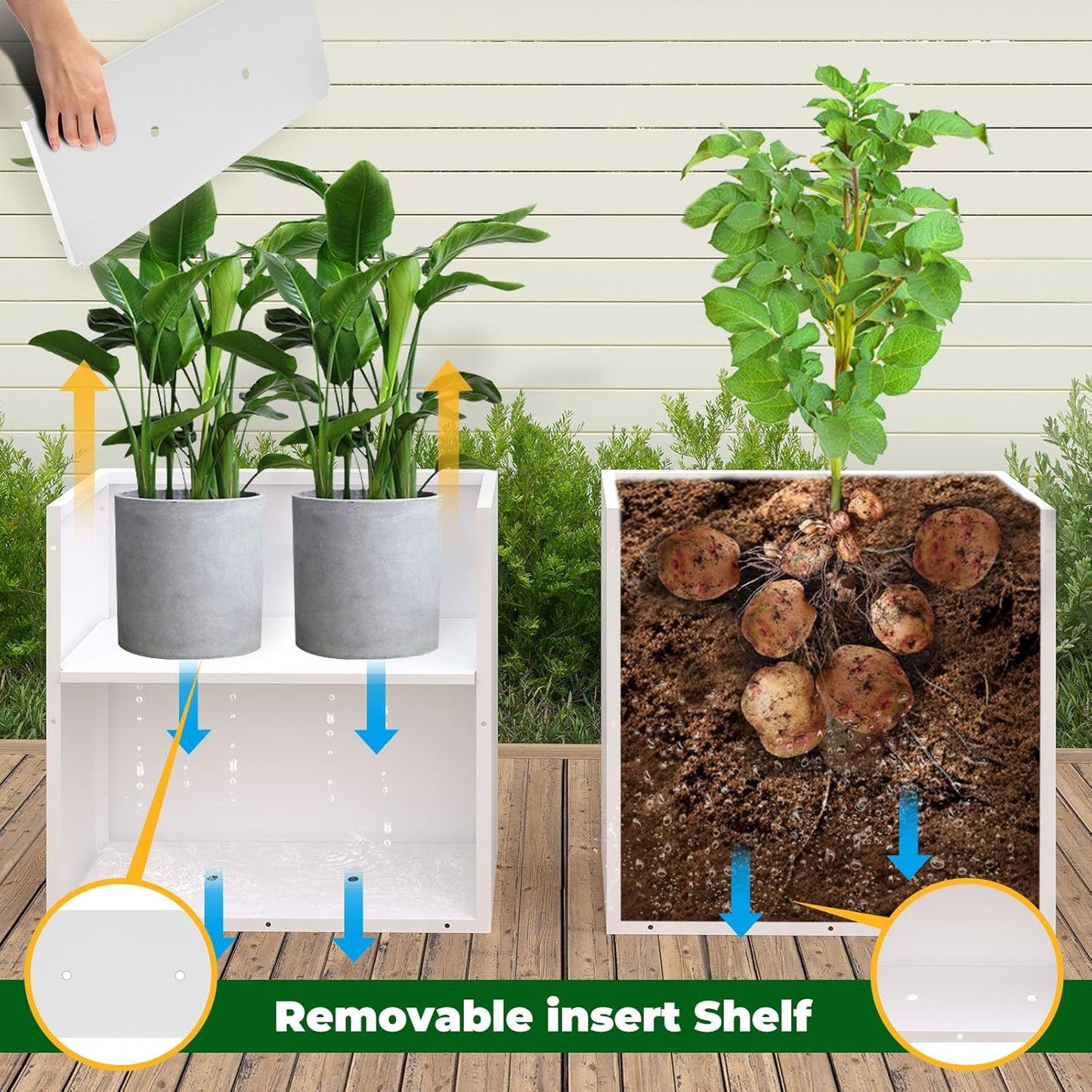 Galvanized Steel Metallic Heavy Planter for Outdoor Plants Metal Outdoor Planter Spliced Flower Box with Partitions for Outside,Indoor,Garden (White, 24 * 10 * 24)