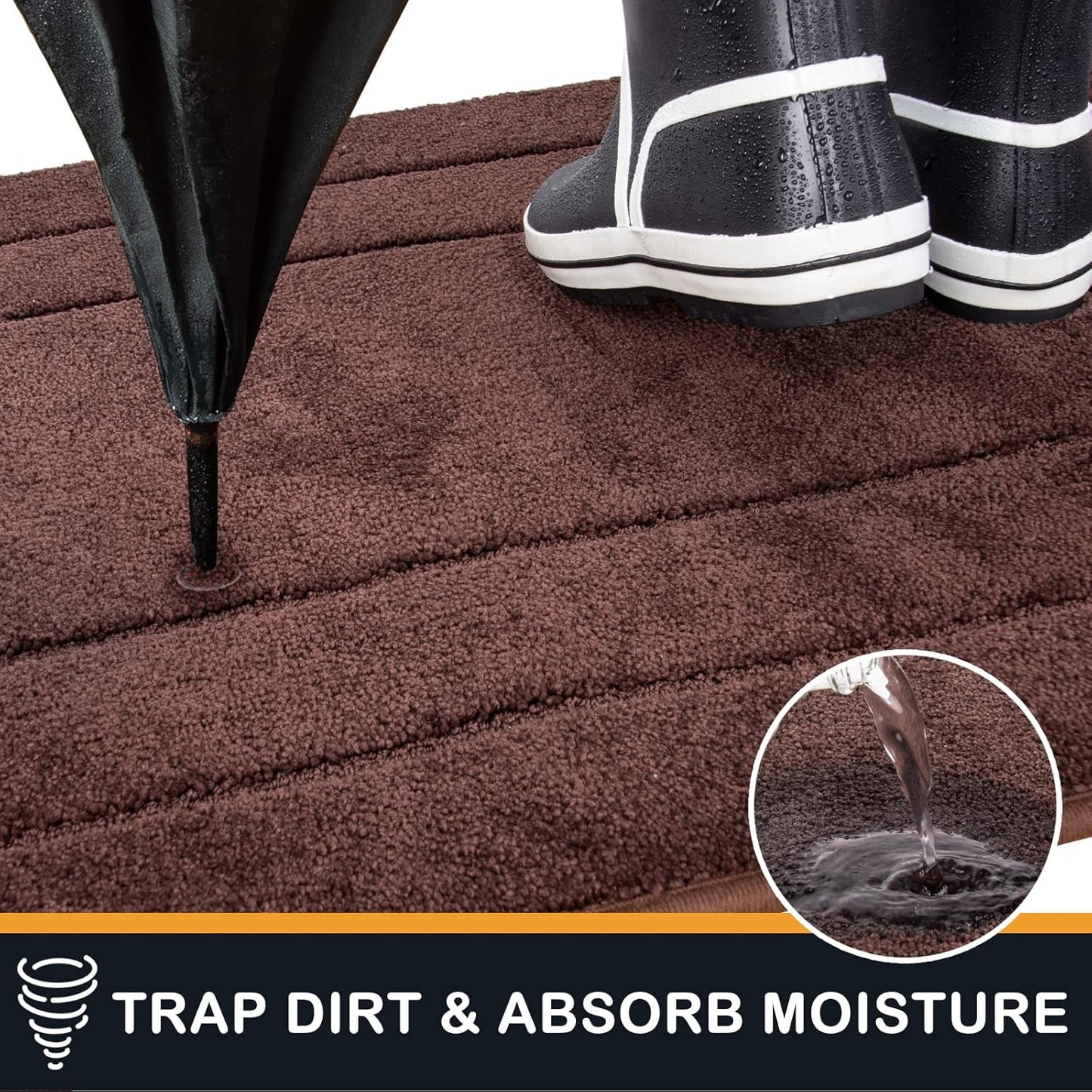 PURRUGS Dirt Trapping Door Mat 24" x 59", Non-Slip/Skid Machine Washable Entryway Rug, Dog Doormat, Super Absorbent Welcome Mat for Muddy Wet Shoes and Paws, Brown