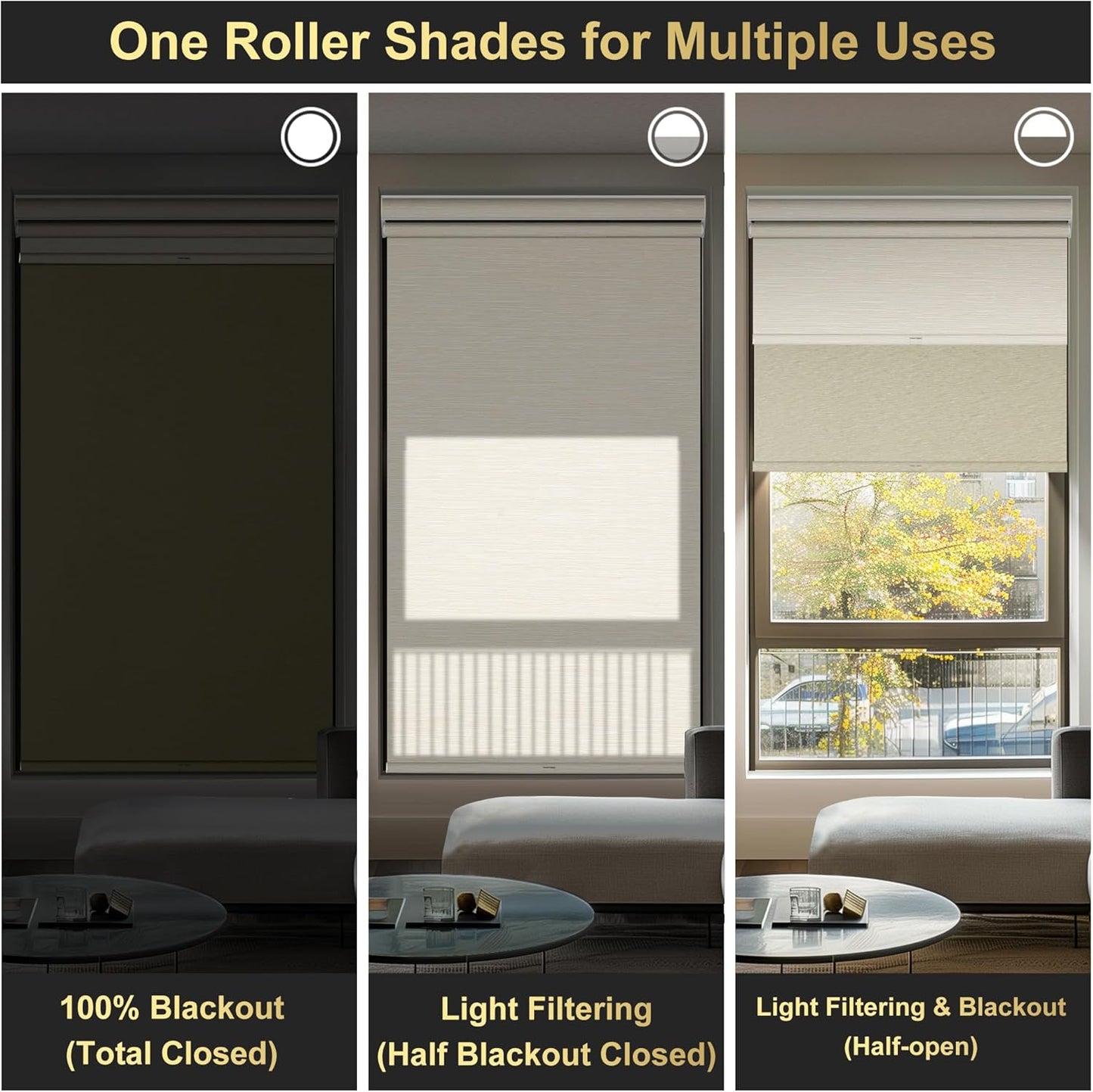 BERISSA Cordless Dual Roller Shades with Cassette Valance,Double Window Shades Blackout and Light Filtering Shades,Day and Night Roller Shades for Home Office Door.Striped Jacquard Beige.52 W x 36" H