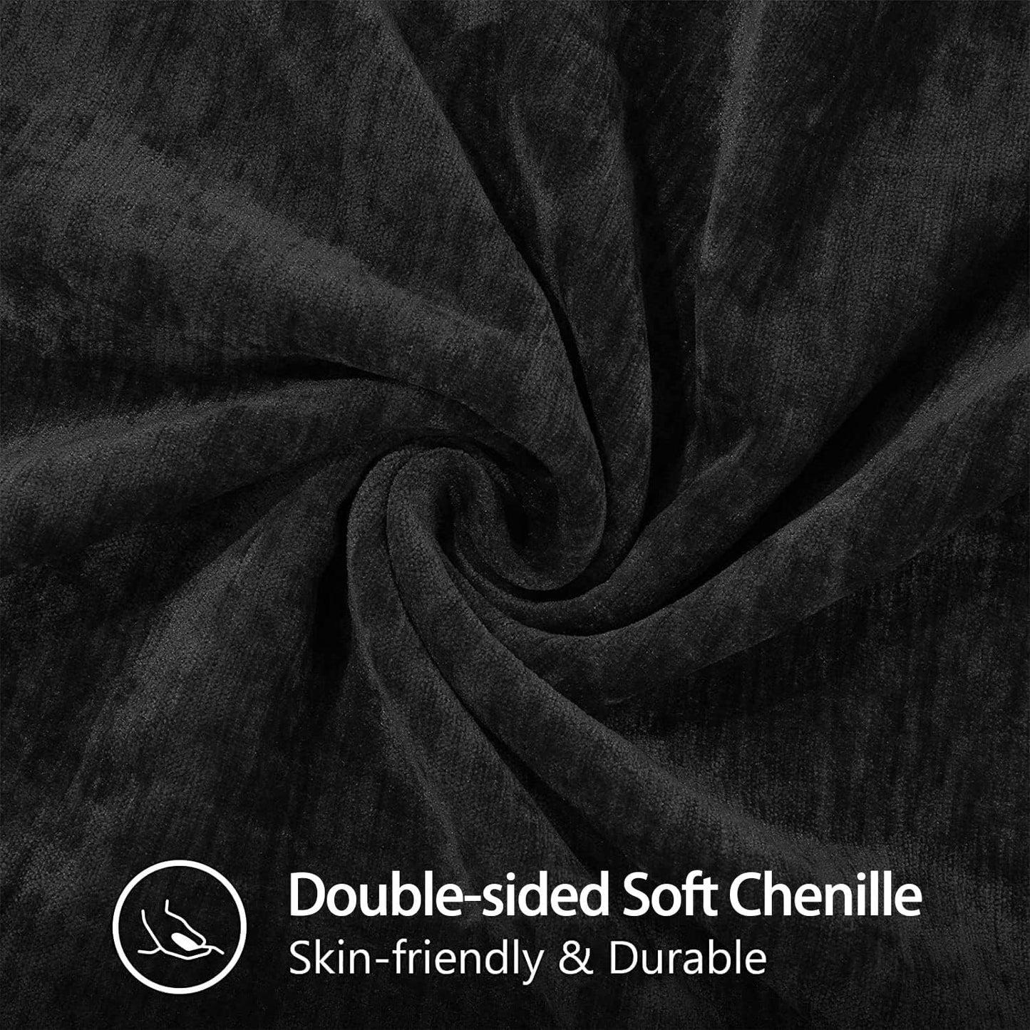 decorUhome Chenille Soft Throw Pillow Covers 12x20 Set of 2, Lumbar Velvet Farmhouse Neutral Decorative Euro Pillow Covers with Stitched Edge for Couch Sofa Bed Home Decor, Black