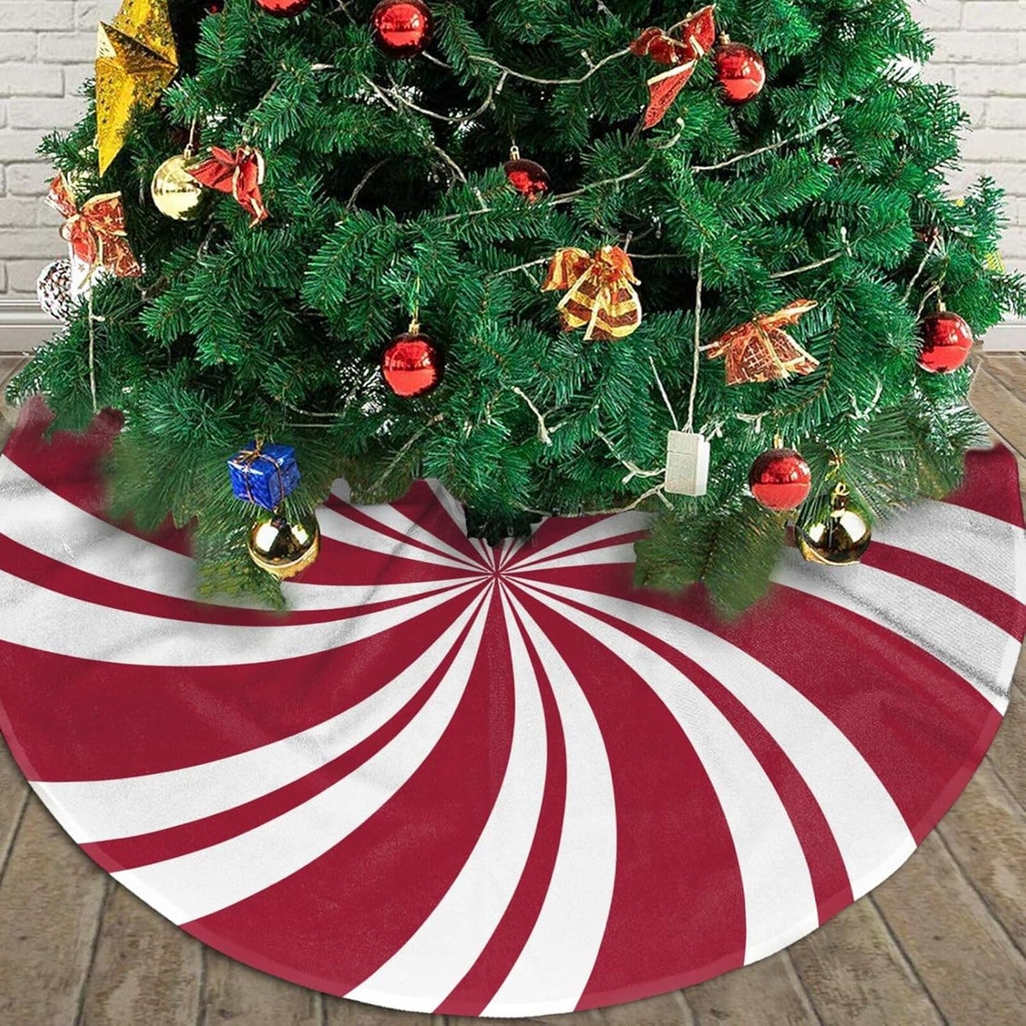 Christmas Tree Skirt,Mint Sugar Double Swirl Candy Xmas Tree Skirt Rustic Farmhouse Tree Skirt for Christmas Decor Xmas Holiday Home Party Decorations48