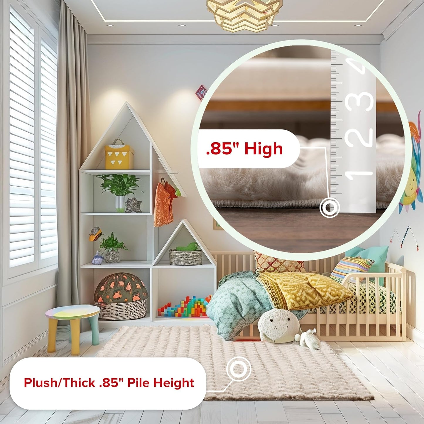 nuLOOM 7'6' x 9'6' Cozy Plush Area Rug, Machine Washable, Non-Slip, Soft Fluffy Shag Carpet for Living Room Bedroom Kids Room Nursery Home Decor, Jeni Beige