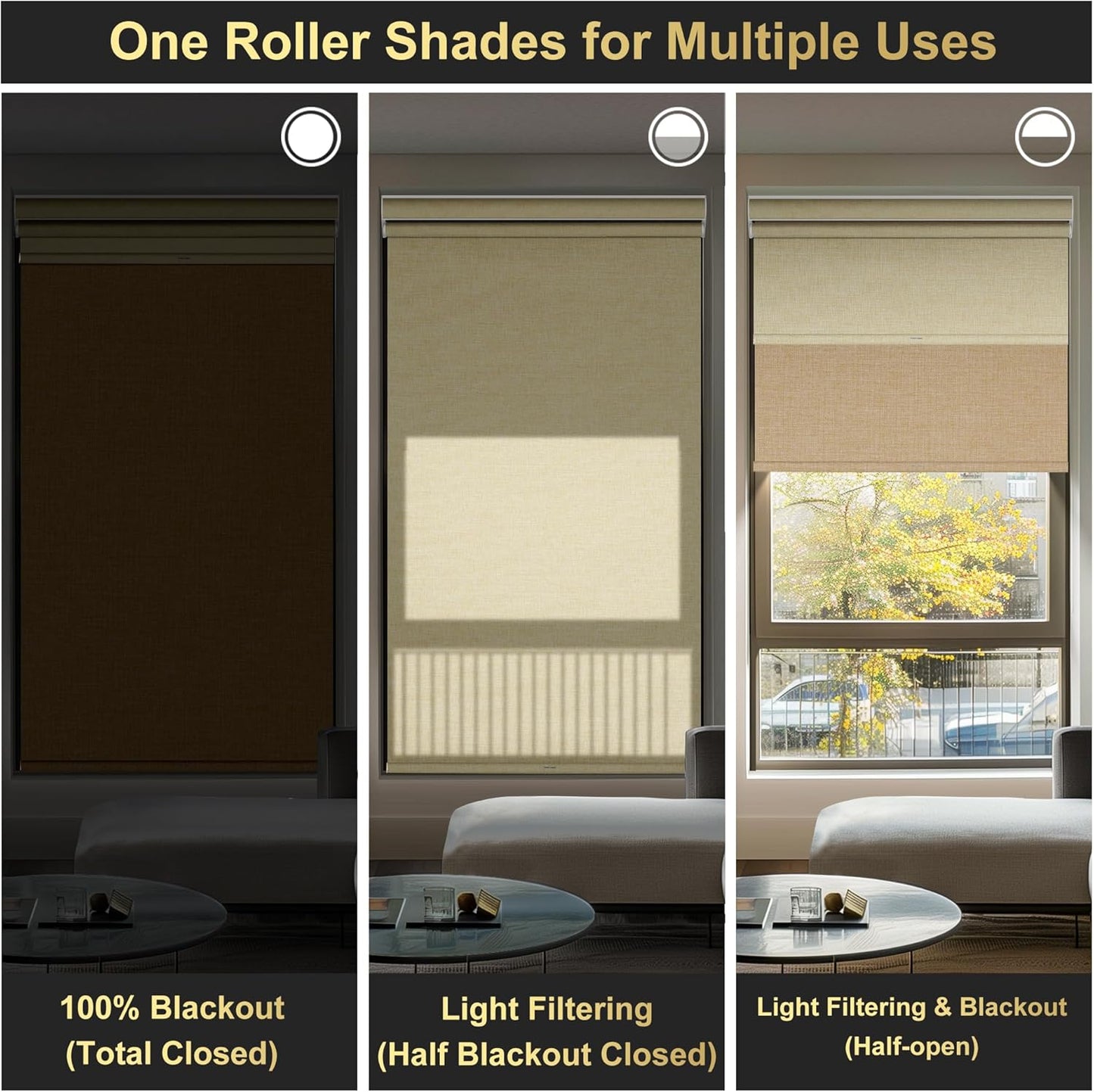BERISSA Cordless Dual Roller Shades With Cassette Valance, Blackout and Light Filtering, Day and Night for Home Office Door - Linen Beige, 62 W x 64" H