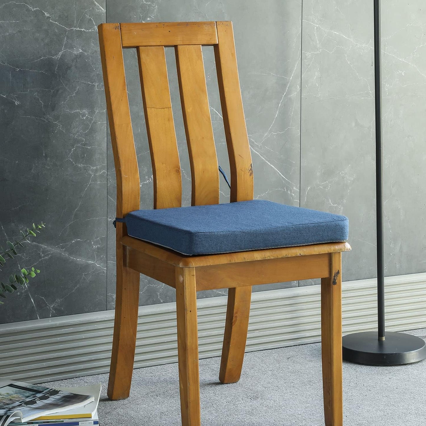 Chair Cushion for Dining Chairs with Ties 4 Pack Non Slip Memory Foam Kitchen Room Chair Pads for Outdoor Patio Furniture 17x16 Inch, Navy Blue