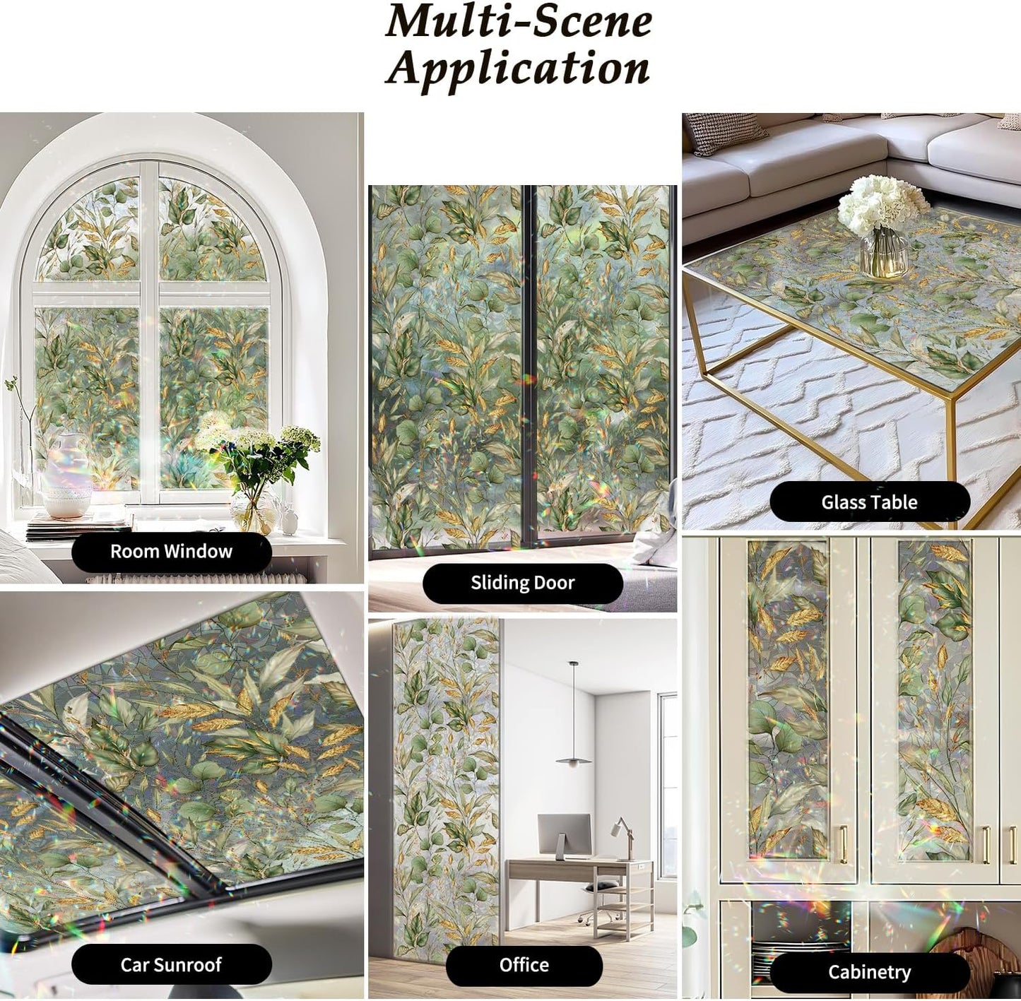 Rainbow Window Privacy Film with Tools, 3D Stained Glass Window Film, Spring & Autumn Leaves, 16.93" x 78.74"(43X200CM)