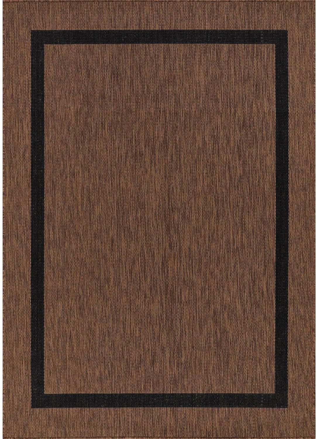Bordered Outdoor Rug 5x7 Washable Outside Carpet for Indoor Patio Porch Waterproof Easy Cleaning Non Shedding Area Rugs Nut Brown - Black 5 x 7