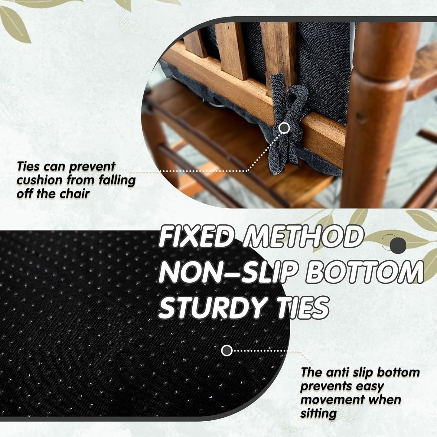 YZ HOME Rocking Chair Cushion, Set of Thicken Seat & Back Chair Cushions with Memory Foam, Non-Slip Chair Pad with Ties for for Indoor&Outdoor Rocker, Dark Grey, 28 * 18 * 5/18x18x5