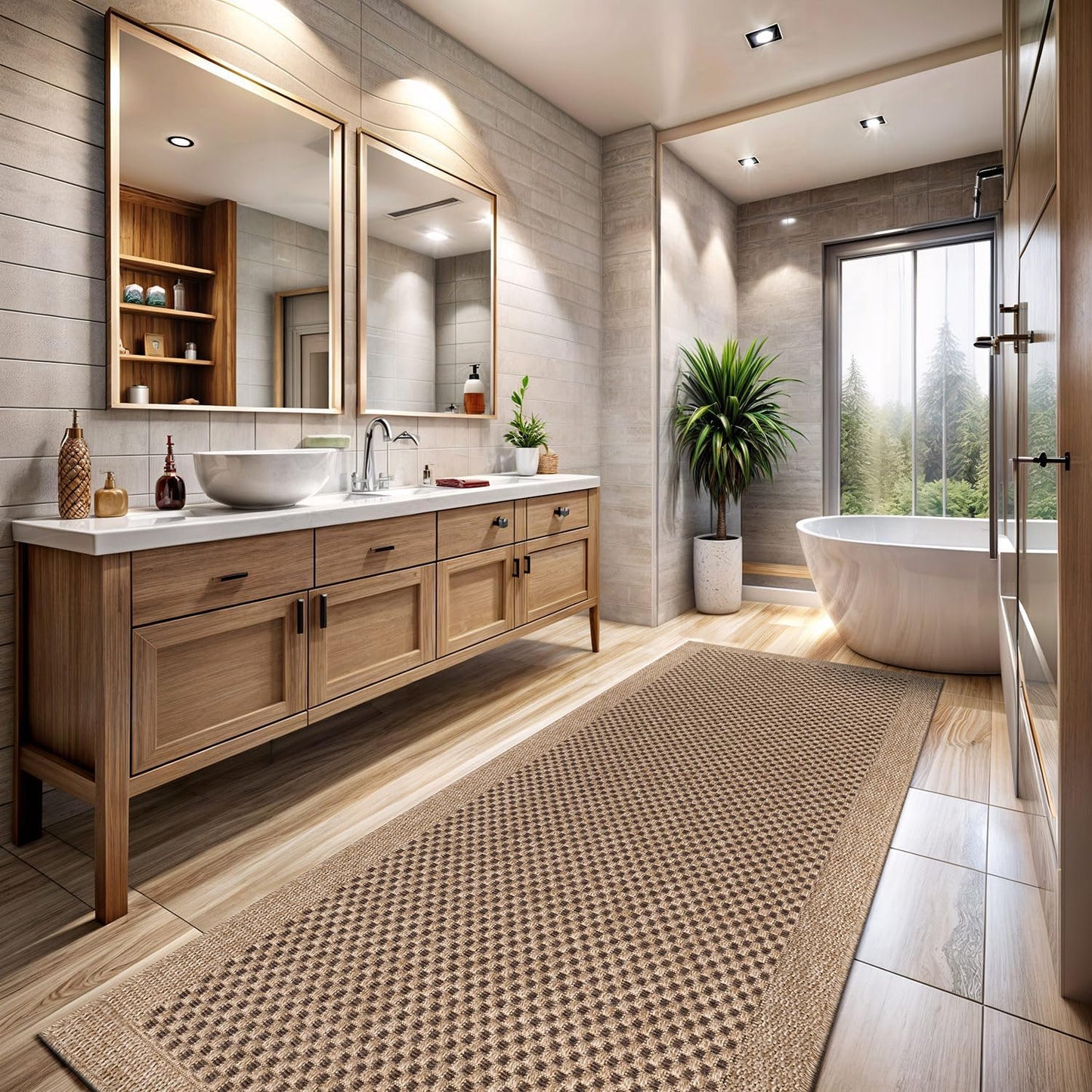 CAMILSON Indoor and Outdoor Runner Rug Natural Sisal Boho Woven Design Easy-Cleaning Non Shedding Fiber Living Room Bedroom Garden Patio and Kitchen Washable Outside Carpet Alfombras (2x7)