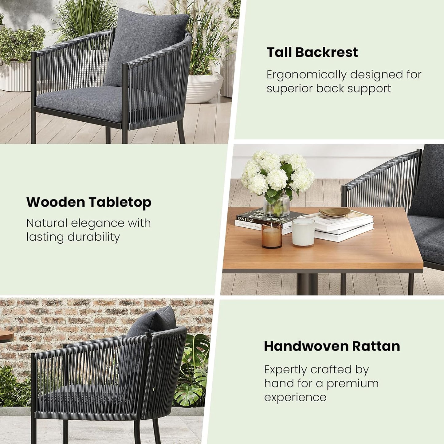 Soohow 6 Pieces Outdoor Chairs, Patio Dining Chairs, Rattan Wicker Chair Set with Cushions for Garden, Deck, Backyard(Grey)