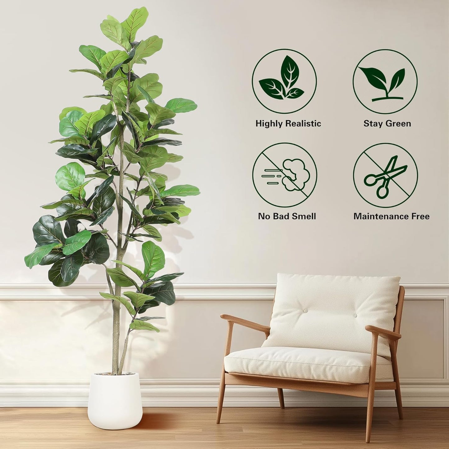 Artificial Fiddle Leaf Tree, 7ft Faux Plant Fake Ficus Lyrata Trees with White Planter, Artificial Fig Trees Floor Plants for House Office Living Room Indoor Home Decor, Housewarming Gift