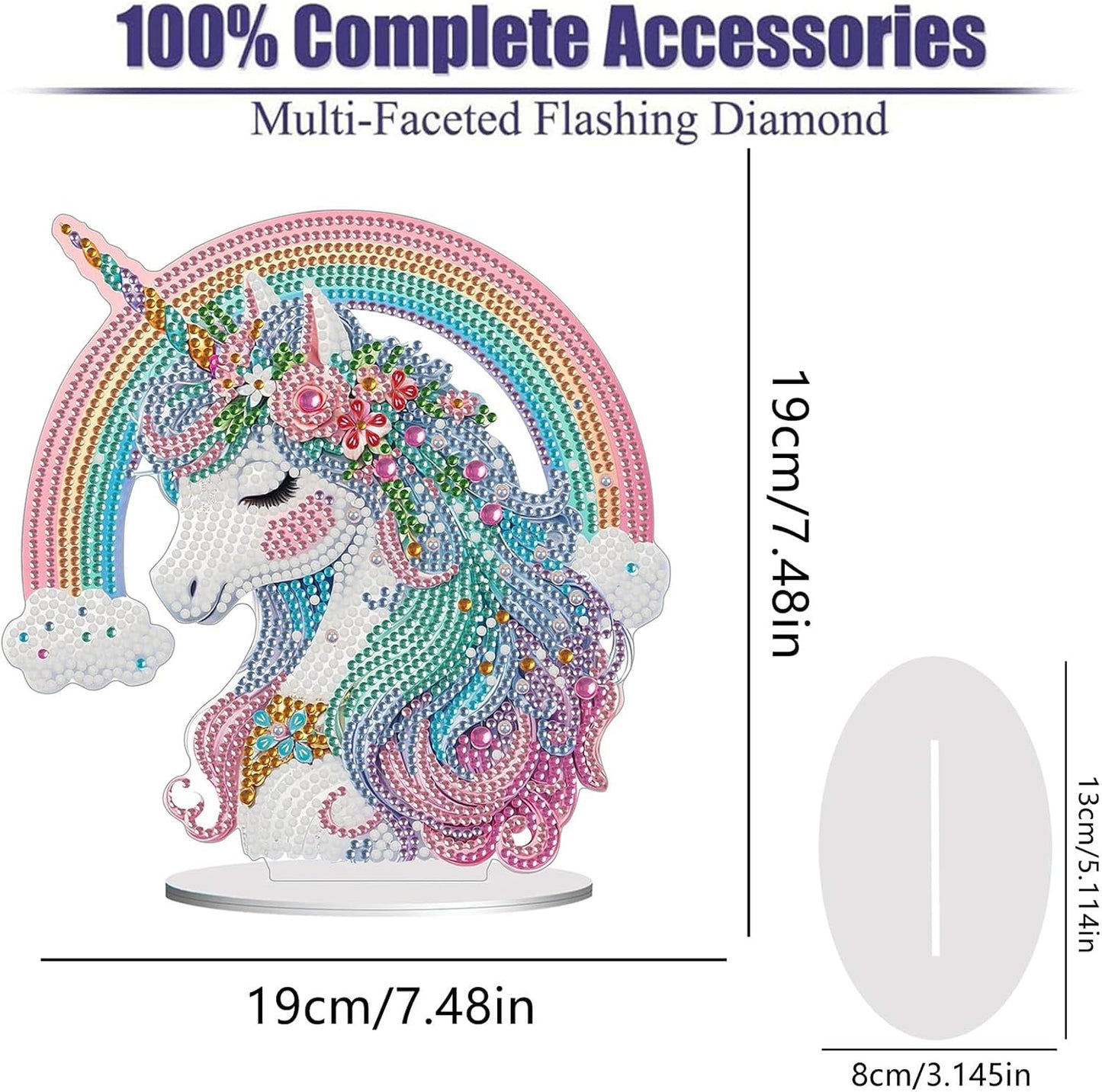 Diamond Painting Kits for Adults Beginners, 5D Full Drill Rainbow Pony Crystal Art Desktop Ornament, DIY Single Sided Home Office Desk Decor, Creative Craft Gift Set with Tools
