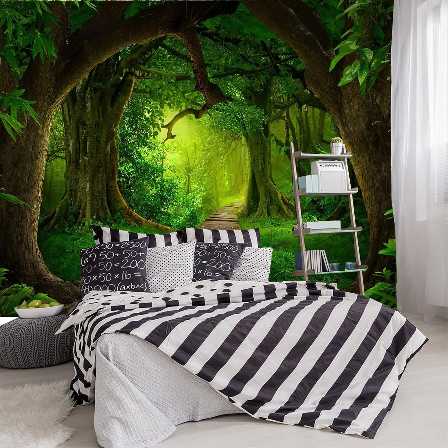 FENDROM Nature Forest Tree Cave Tapestry Wall Hanging Landscape Stream Through Green Rainforest Tapestries Jungle Creek Psychedelic Wall Blanket for Living Room