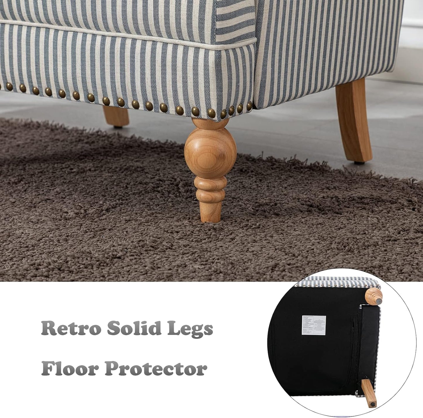 chairus Linen Accent Chair for Living Room Set of 2 Upholstered Mid Century Modern Single Sofa Chair with Solid Wood Legs Comfy Reading Armchair for Bedroom/Office Room/Recption/Lounge, Blue Stripe