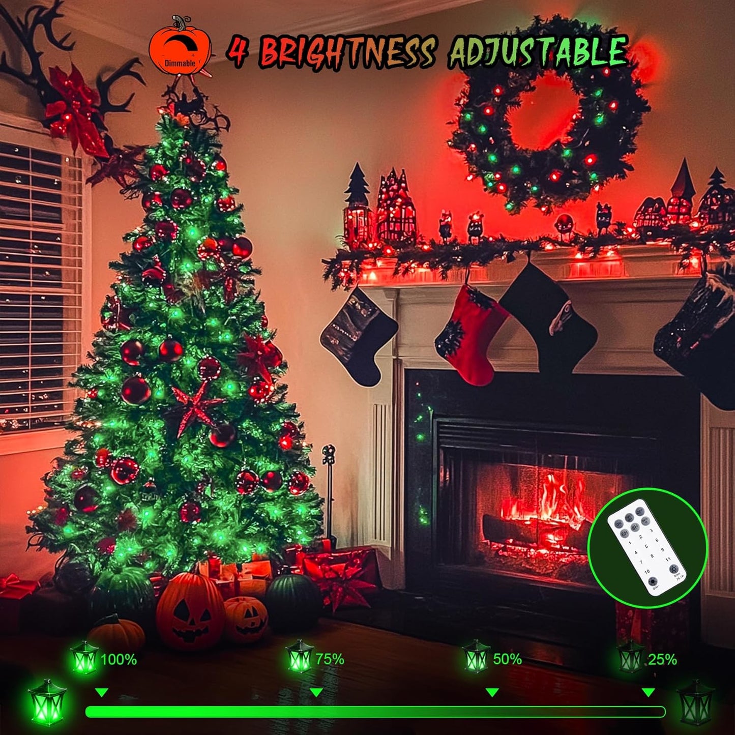 JMEXSUSS 168ft 600 LED Red to Green Halloween Lights Outdoor, Red Green Color Changing Christmas Lights, Christmas Twinkle String Lights Plug in for Tree Porch Yard Christmas Halloween Decorations