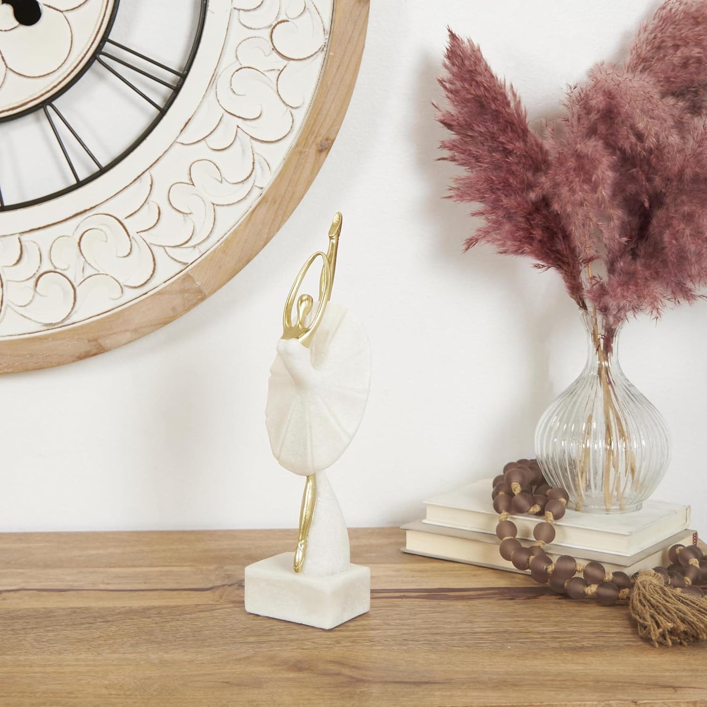 Deco 79 Polystone Dancer Decorative Sculpture Ballet Home Decor Statue with Gold Accents, Accent Figurine 4" x 4" x 14", Cream