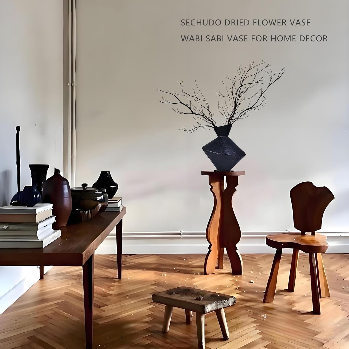 Cast Iron Decorative Vase, Dried Flower Rustic Vases, Wabi Sabi Vase for Modern Home Decor, Living Room, Shelf Decor, Enterway, Wedding, Office, Table, Bedroom, Kitchen, 8.86" H (Black)