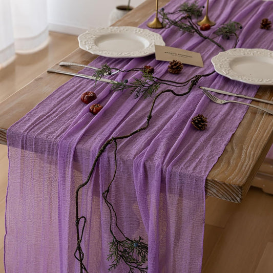 6pcs Lilac Gauze Rustic Cheesecloth Table Runner 120 Inch 10 FT for Wedding Baby Shower Bridal Shower Birthday Engagement Garden Outdoor Party Long Sheer Boho Decorations
