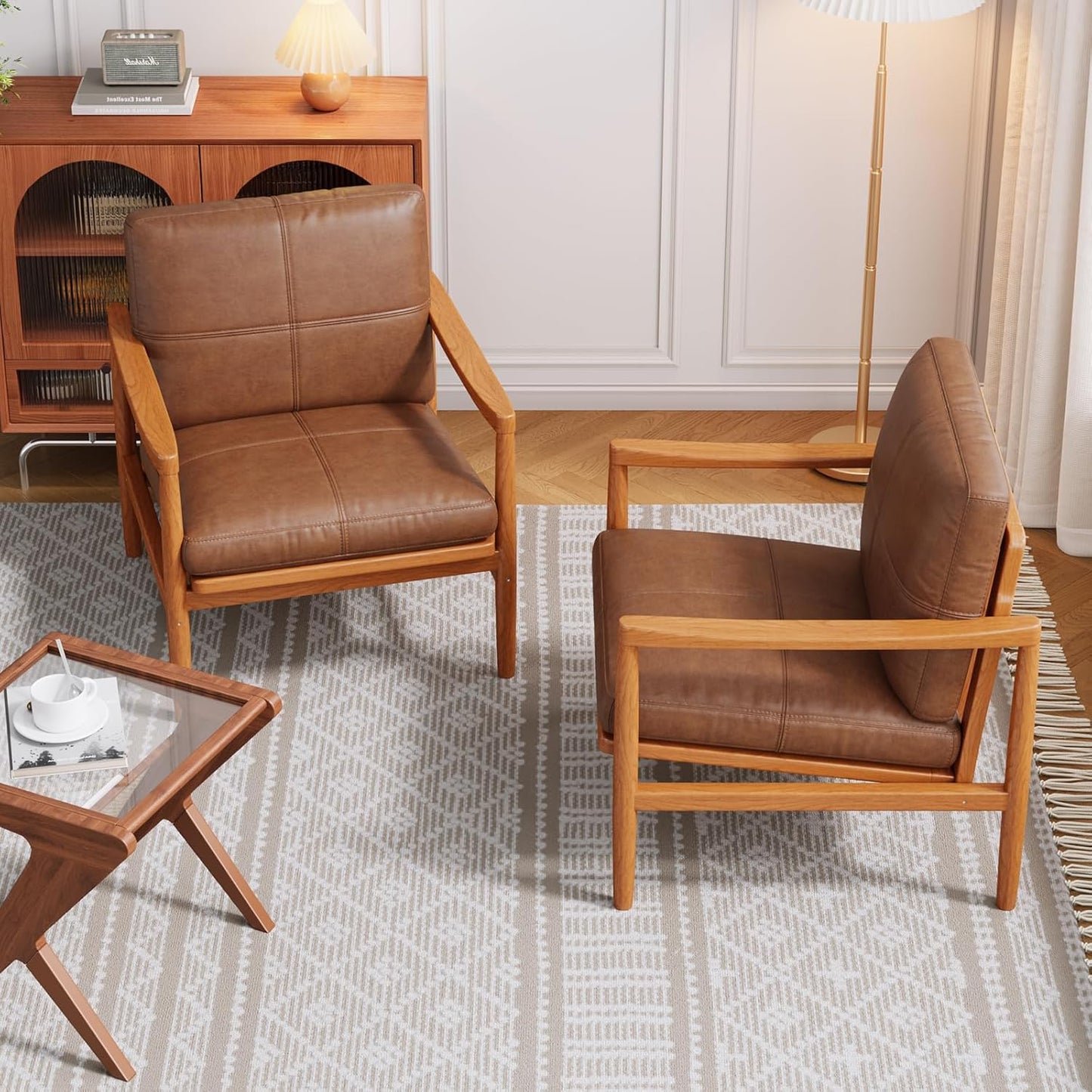 Mid Century Modern Accent Chair, Wooden Accent Chairs, Accent Chairs for Living Room, Wood Frame & Soft Cushion, Reading Leisure Chair for Living Room, Reading Room, Bedroom