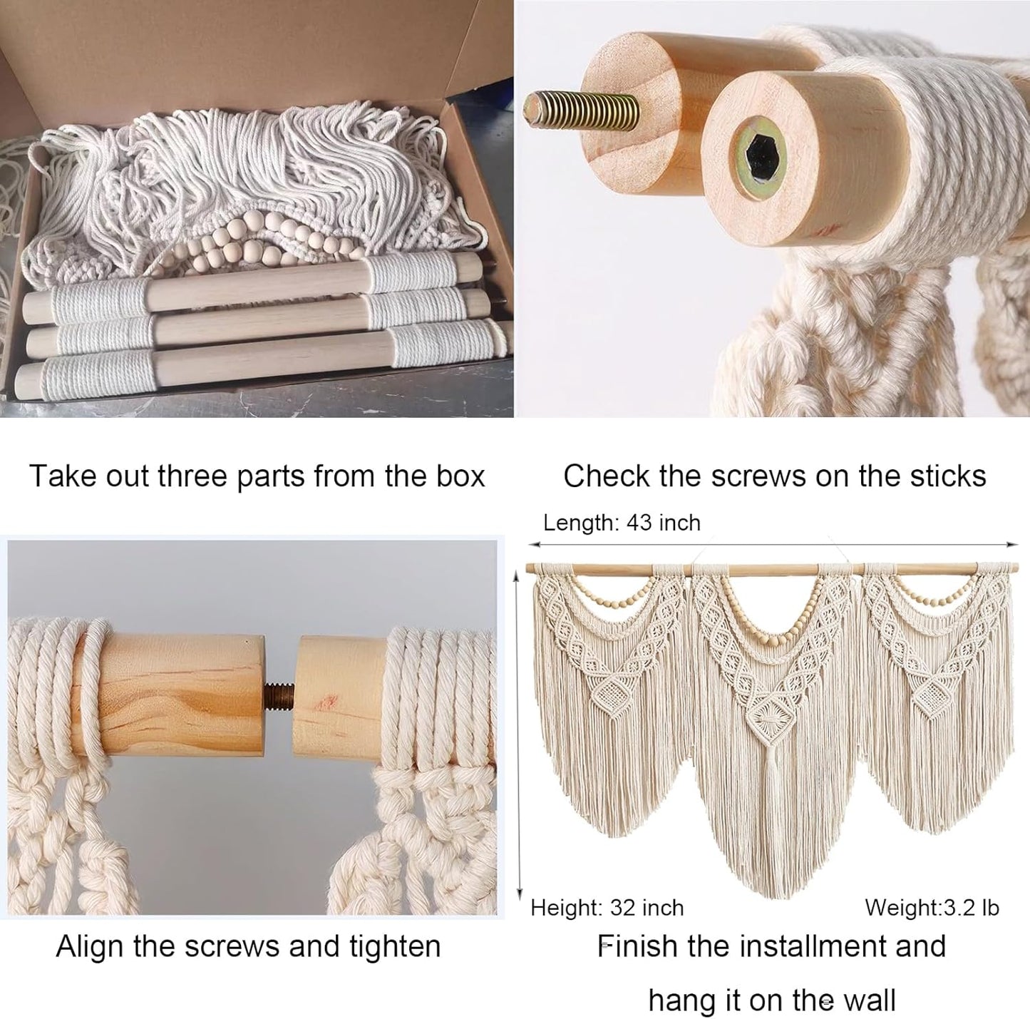 Achart Macrame Wall Hanging Large- Boho Wall Decor- large wall art- Wall Decor Living Room- Macrame Tapestry Boho Decor for Bedroom (Wooden Bead)