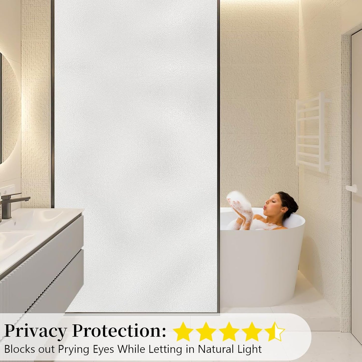 Niviy Frosted Glass Window Privacy Film 78.7 x 23.6 Inch Static Cling Bathroom Window Frosting Film Day and Night Privacy Windows Cling Home Glass Door Cover