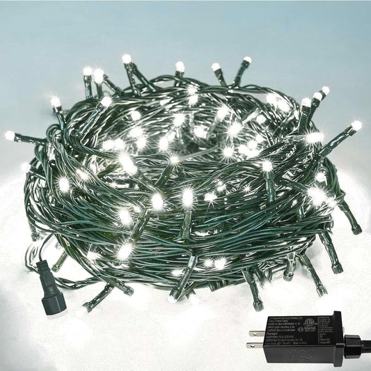 YIQU White 82FT 200 LED Christmas String Lights Outdoor/Indoor (Extendable Green Wire, Ultra-Bright with 8 Modes, UL Certified), Fairy String Lights for Xmas Tree Holiday Party Decoration, Cool White