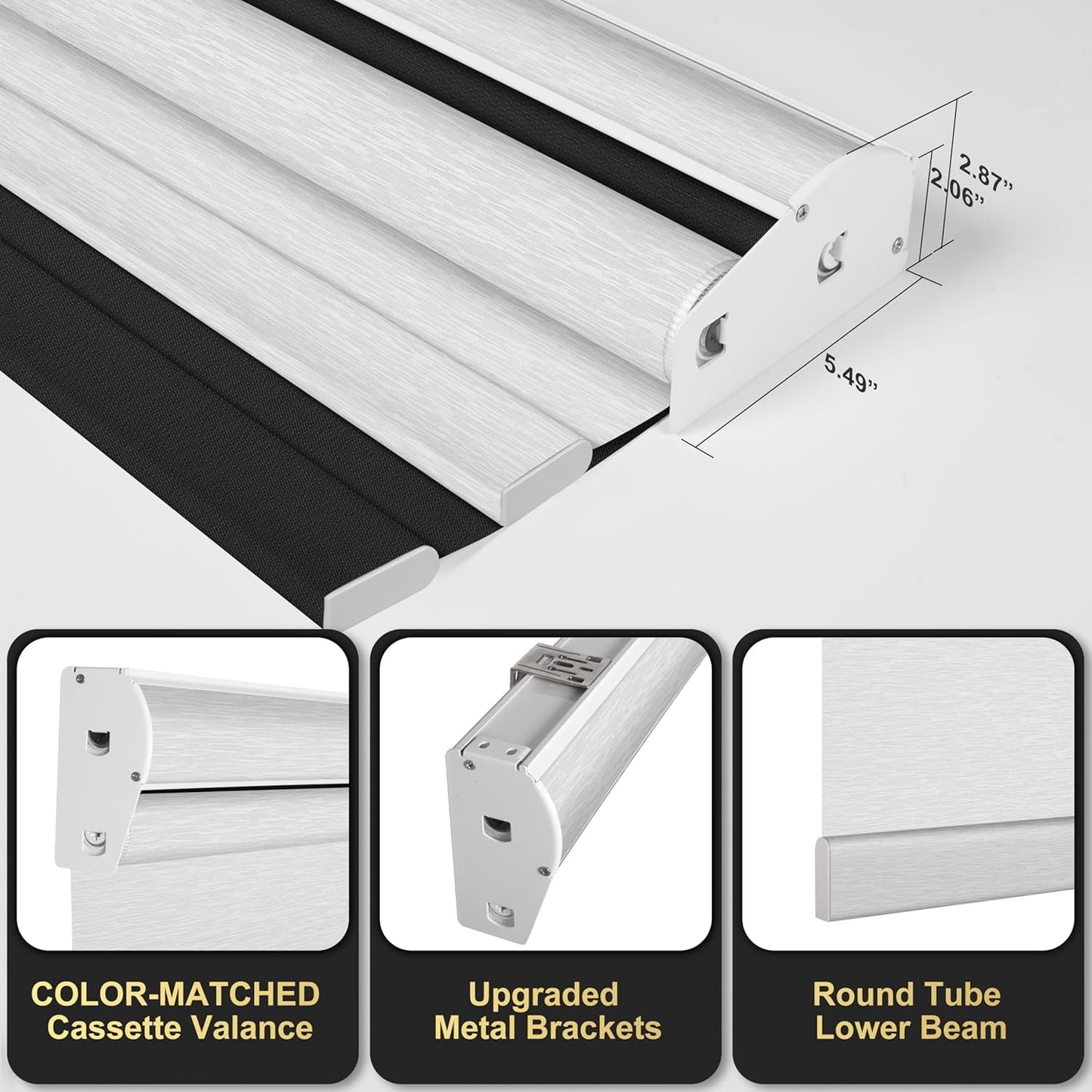 BERISSA Cordless Dual Roller Shades with Cassette Valance, Blackout and Light Filtering Shades for Home Office Door. Linen Black and White. 76 W x 36" H