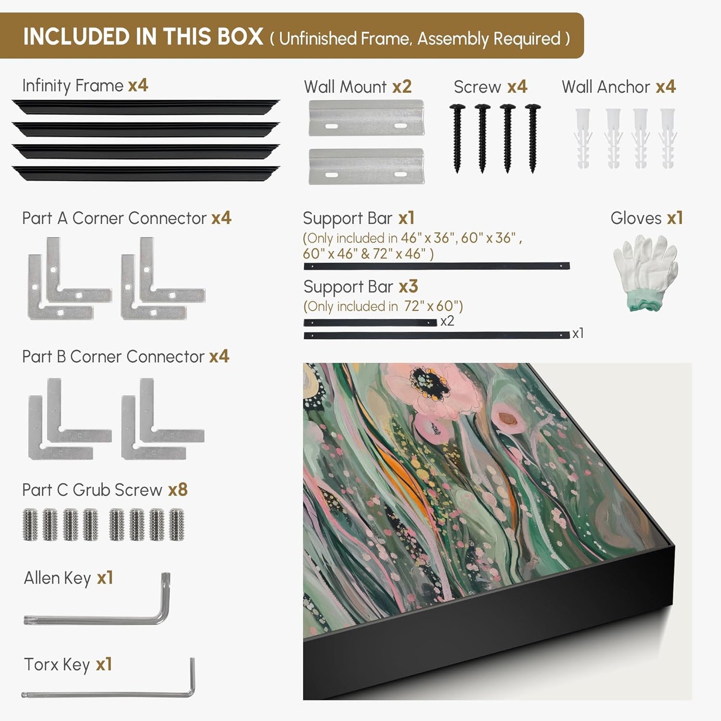 SIGNWIN 46"x60" Extra Large Framed Wall Art Whimsical Garden Bloom, Colorful Abstract Floral for Home Living Room Bedroom Decor (Frame Assembly Required)