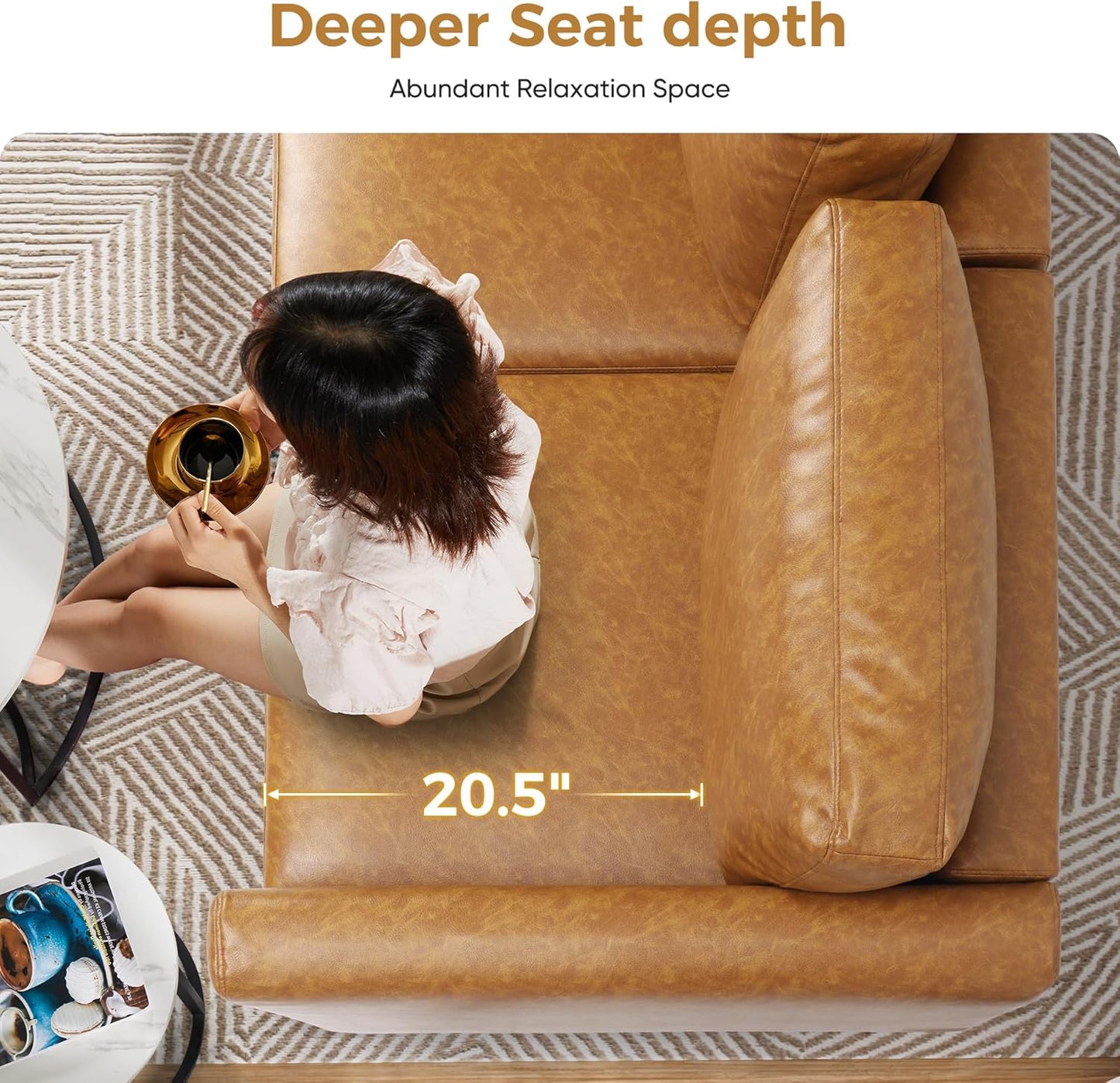 Faux Leather Oversized Accent Chair with Storage Deep Seat Single Sofa Large Reading Armchair for Living Room Bedroom Office Brown Set of 2