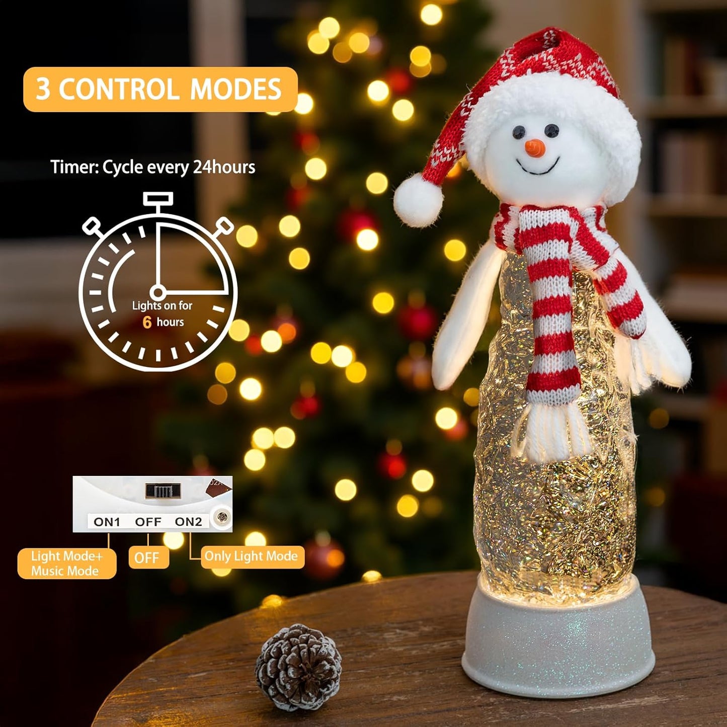 Christmas Snowman Decorations, Colorful LED Lighted Snowman Plush Swirling Glitter Musical Christmas Snow Globe, Christmas Water Lantern Ornaments for Festival Decoration Gifts