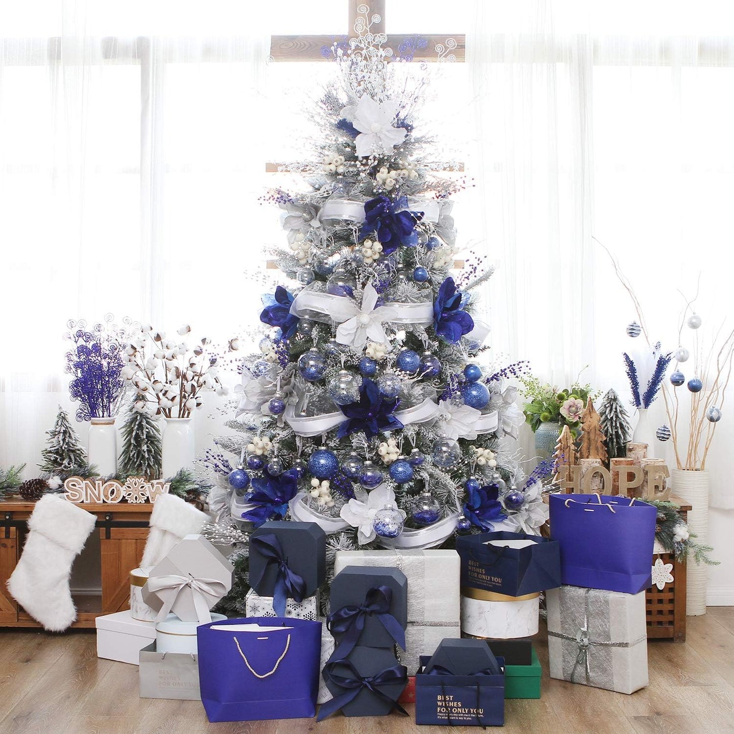 Sea Team Shatterproof Clear Plastic Christmas Ball Ornaments Decorative Xmas Balls Baubles Set with Stuffed Delicate Decorations (60mm/2.36 inch 30-Pack, Royal Blue)