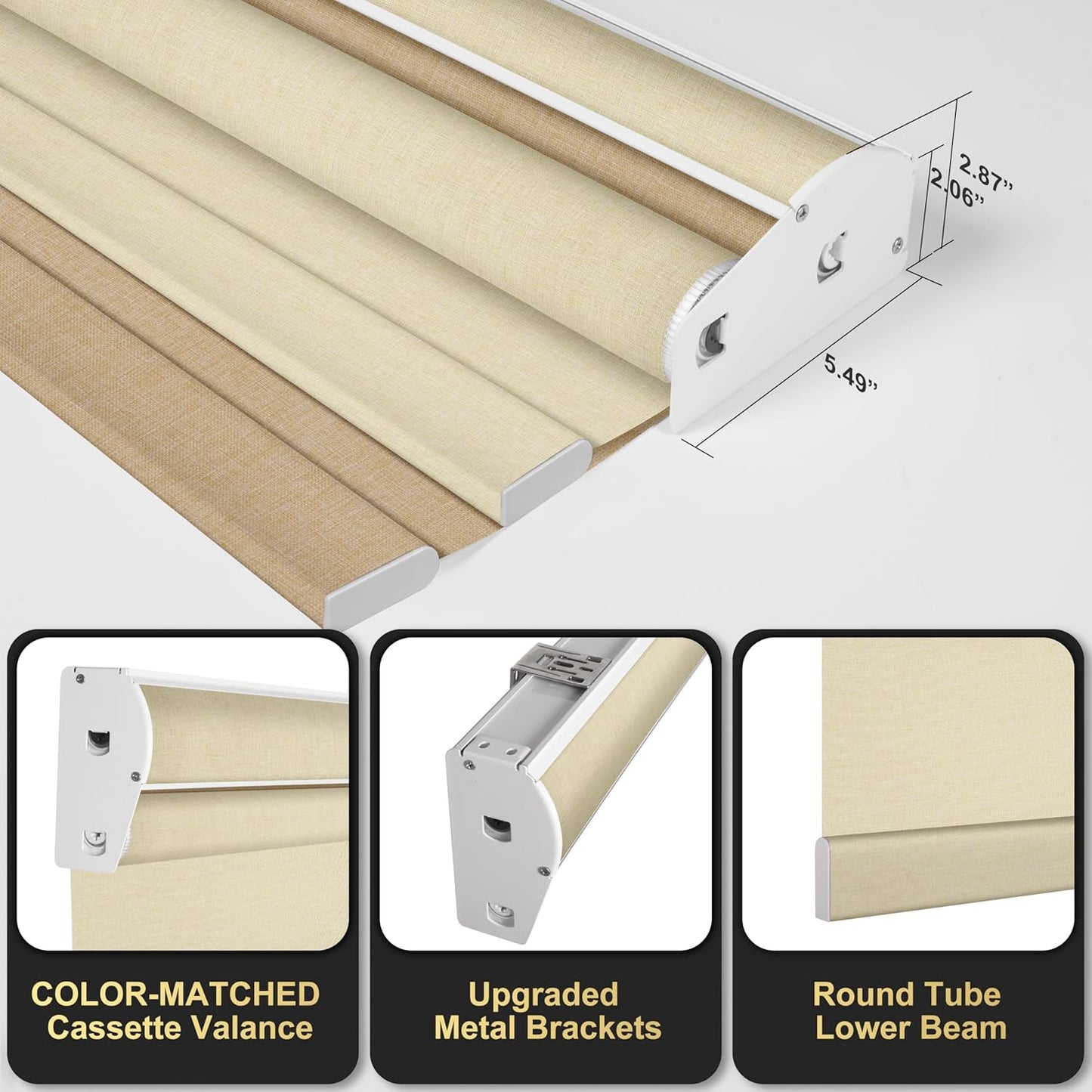 BERISSA Cordless Dual Roller Shades with Cassette Valance,Double Window Shades Blackout and Light Filtering Shades,Day and Night Roller Shades for Home Office Door.Linen Beige.29 W x 64" H