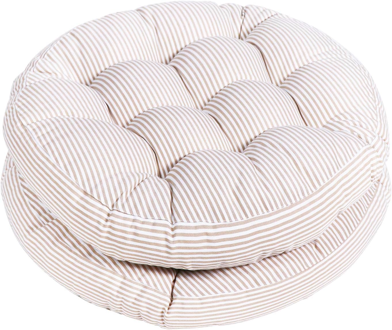 Tiita Striped Seat Cushion 2 Pack Beige Round Floor Pillows 22"x22" Chair Pad Cushions for Indoor/Outdoor Hanging Swing Chair Window Pads, Beige