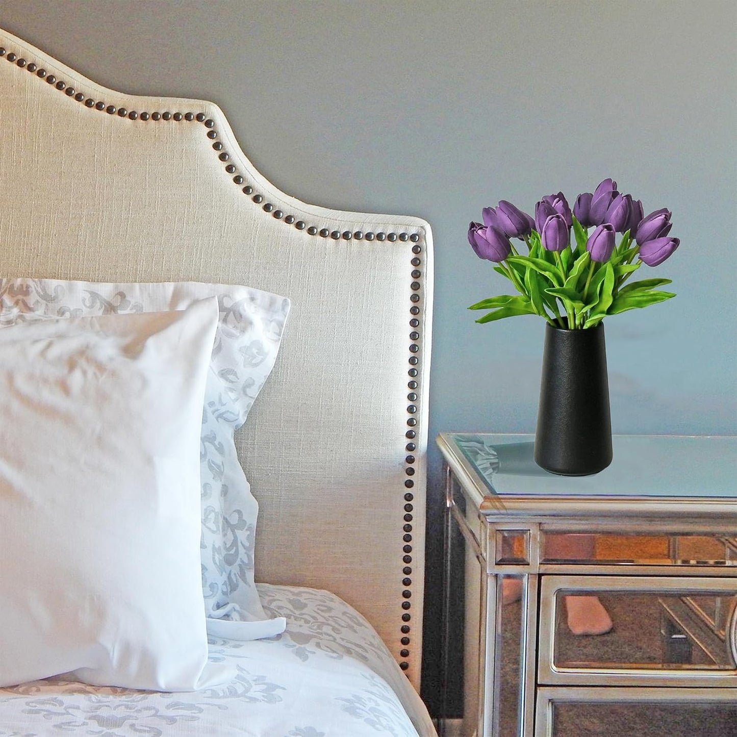 Mandy's Artificial Tulips 20 Stems Purple PU Faux Flowers for Wedding Home Decor 13.5 Inch