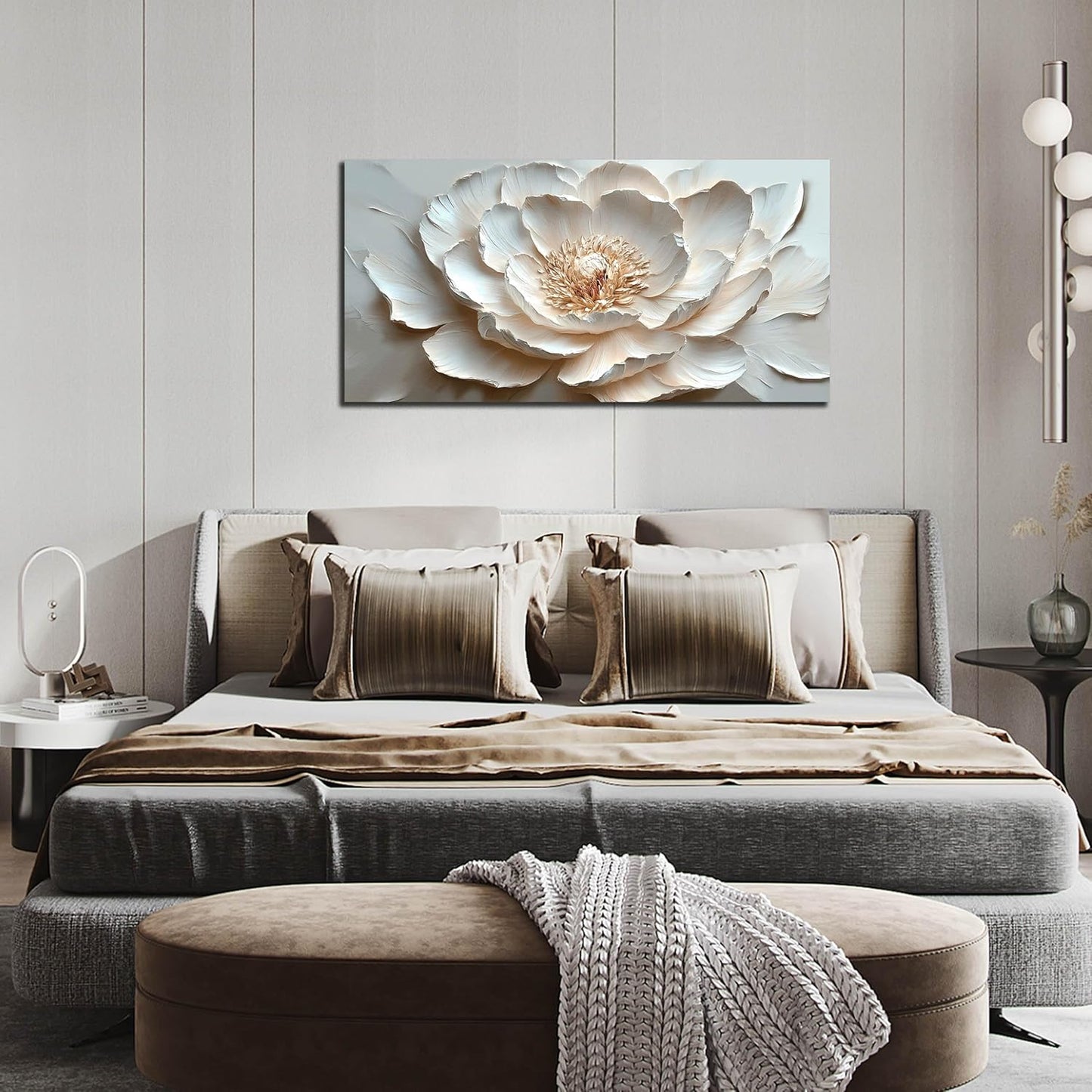 Flower Art Wall Decor for Living Room - White/Pink/Beige Canvas Wall Art for Office - Modern Wall Decor for Bedroom Women Size 20 x 40 Inch