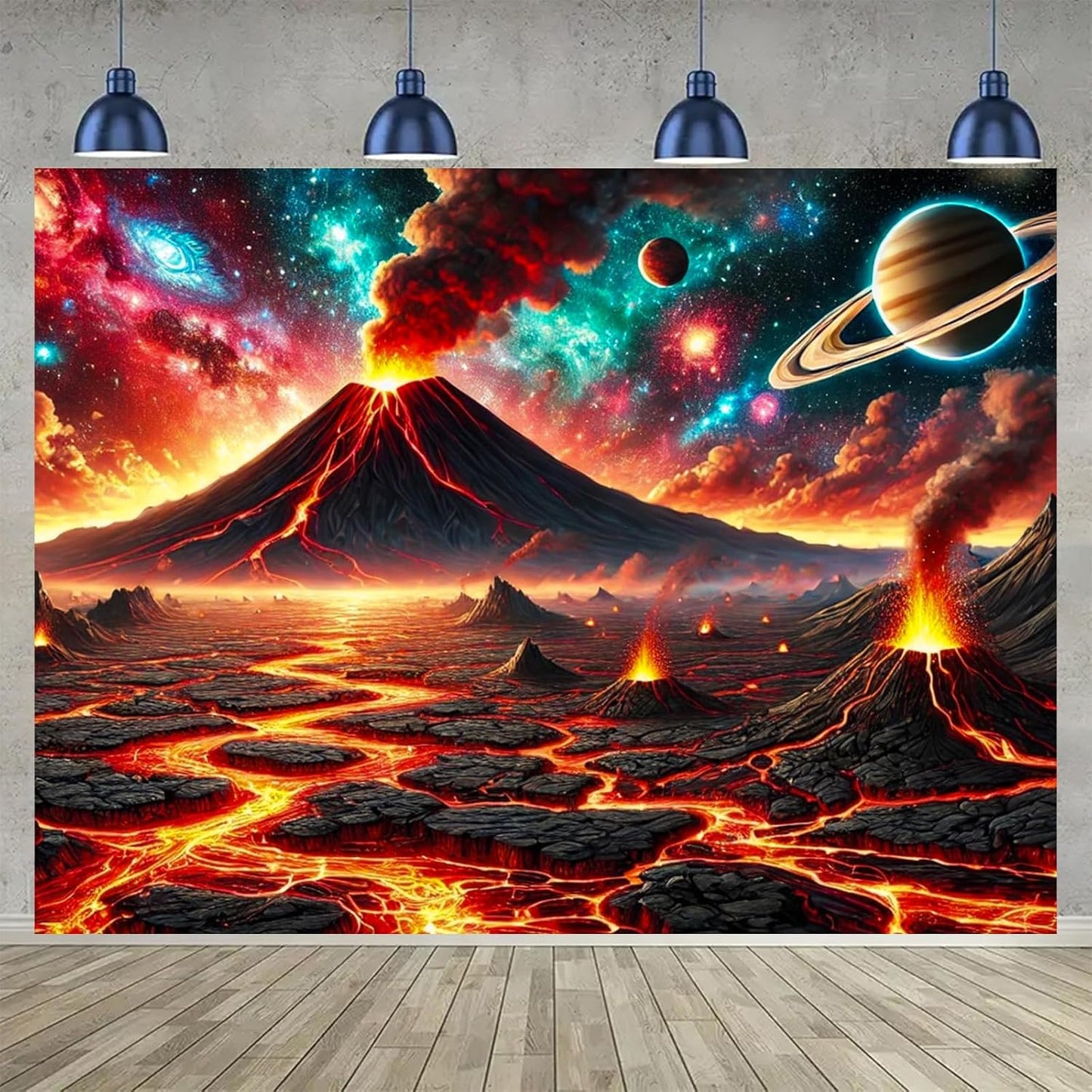 BlissYard Volcanic Planet Lava Landscape UV Black Light Tapestry 78x59 Inches Art Color Neon Light Background Bedroom Living Room Wall Party Decoration Outer Space Earthcore Molten Galaxy Decor