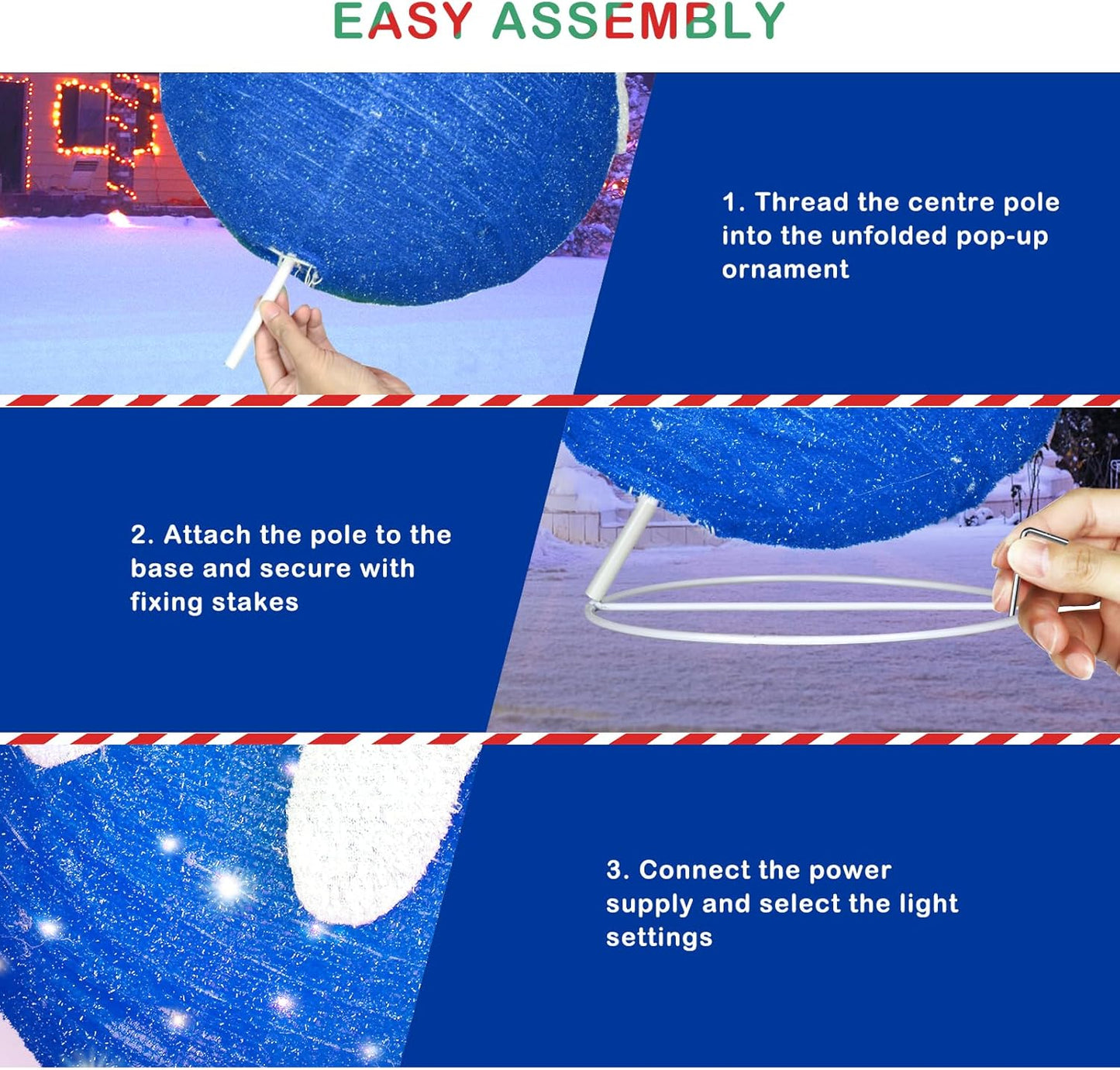 BRIGHTDECK Outdoor Christmas Ornaments, Lighted Pop-Up Outdoor Holiday Ball Decoration with 80 LED Lights, 8 Light Modes, Lighted Collapsible Holiday Decorations for Yard, Home (Blue)