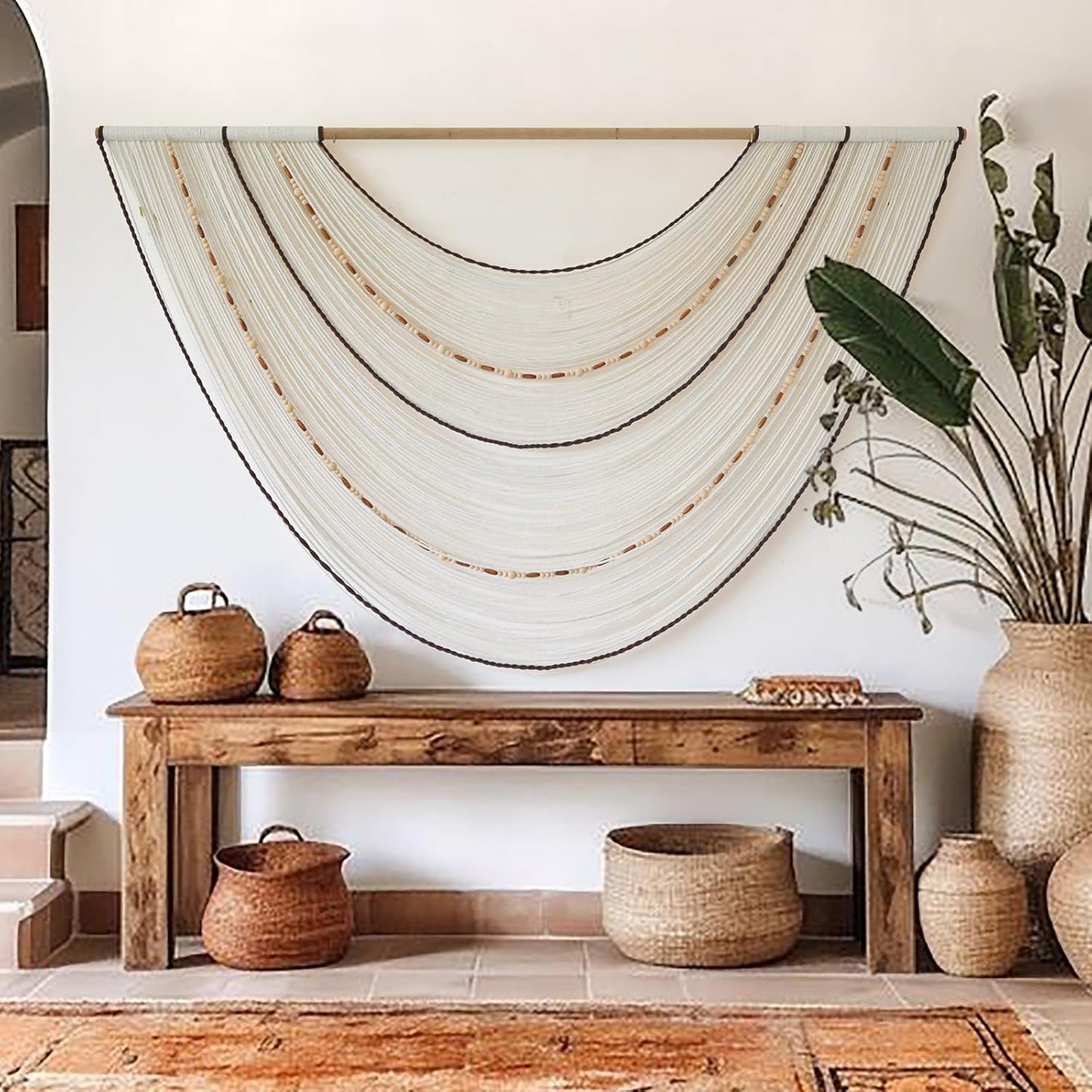 Macrame Wall Hanging Handcrafted Boho Wall Decor Bead Woven Wall Hanging for Bedroom, Living Room, Entryway, Farmhouse or Nursery Bohemian Home Aesthetic 57"x35"