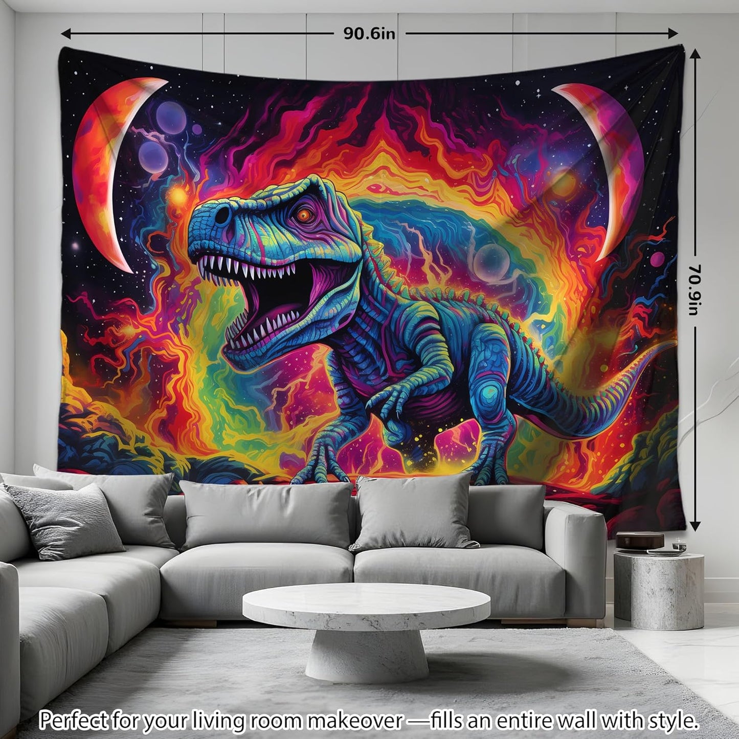 QGHOT Dinosaur Tapestry Blacklight, Black Light Dinosaur Posters for Boys Room Uv Cool Dino Kids Tapestry for Teen Bedroom Home Decor 90x70in
