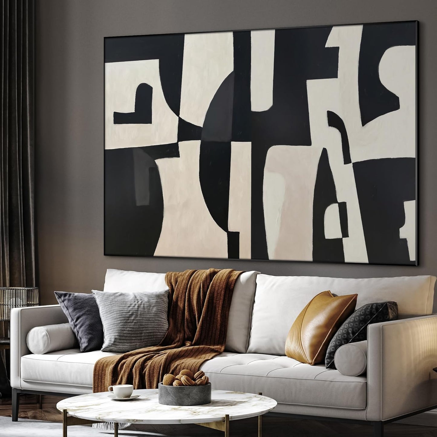 SIGNWIN 36"x46" Extra Large Framed Wall Art Black and White Abstract Geometric Design, Minimalist Modern Print for Home Living Room Bedroom Decor (Frame Assembly Required)