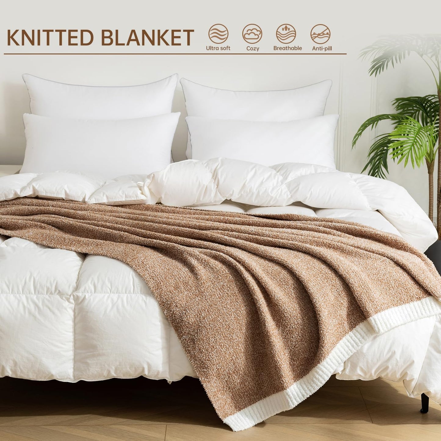 LURKA Fine Knit Throw Blanket - Super Soft Breathable Lightweight Blanket for Couch Bed Sofa (Camel, Throw(50"x 60"))