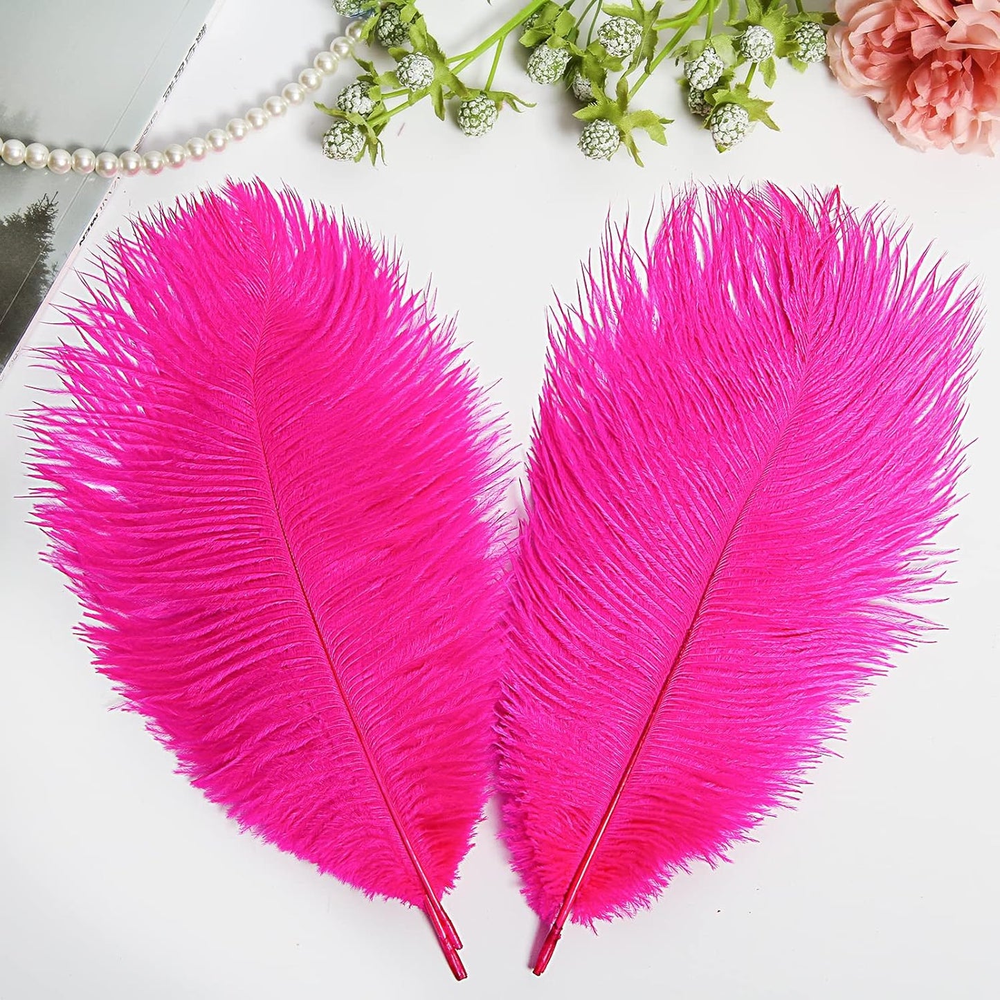 THARAHT Hot Pink Ostrich Feathers 24pcs Natural Bulk 10-12Inch 25cm-30cm for Crafts Wedding Party Centerpieces Easter Gatsbi and Home Decoration Feathers