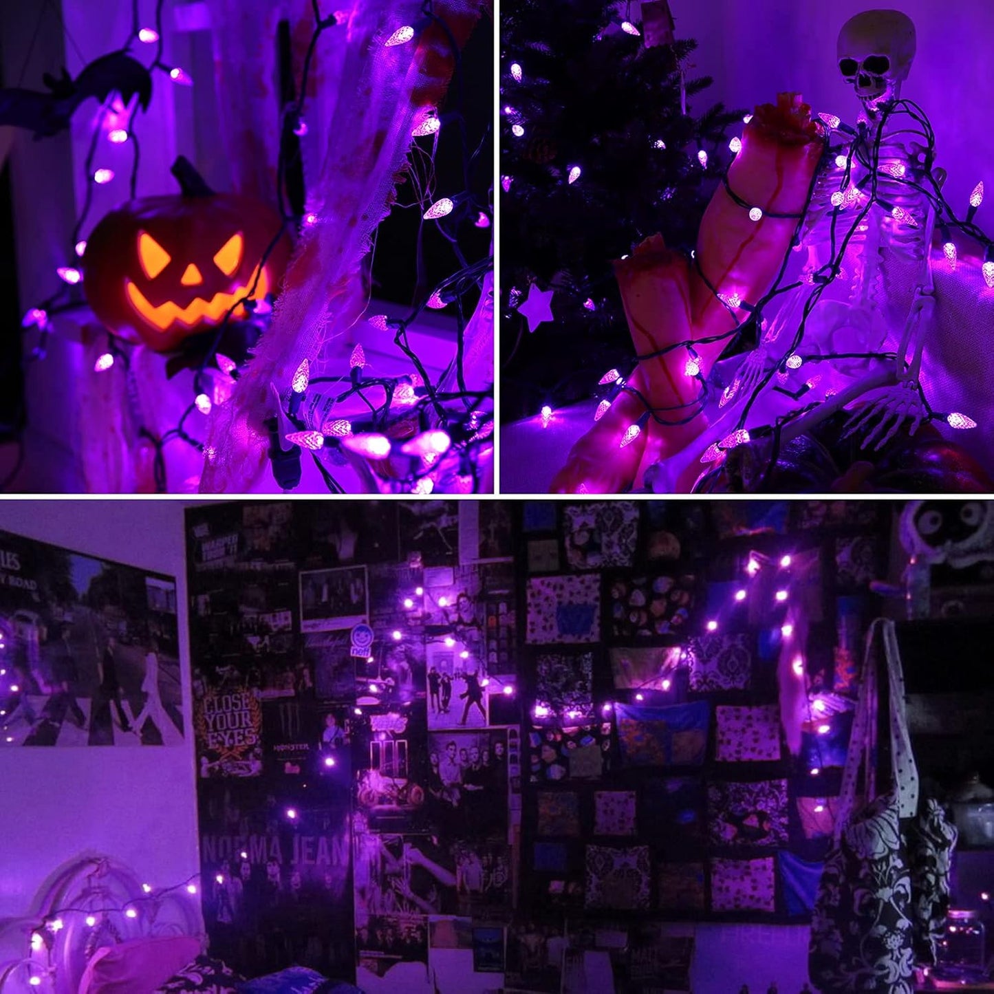 Brizled Purple Halloween Lights, 33ft 100 LED Faceted C5 Halloween String Lights, 120V UL Certified Purple Light Set Connectable Mini Light for Indoor & Outdoor Tree Xmas Party Decorations