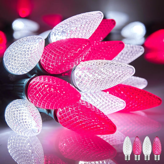 Minetom C9 Christmas String Lights, 100 Ft LED Commercial Outdoor Christmas Lights with 100 Pink and Pure White C9 Bulbs, Waterproof Connectable UL Certified for Indoor Roofline Backyard Xmas Decor