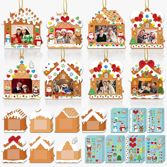 28 Pack Christmas Picture Frame Craft Kits for Kids, Xmas DIY Gingerbread House Candy Photo Craft Christmas Hanging Frame Ornaments for Xmas Tree Holiday Art Decorations Home Class Game Activities