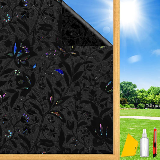Total Blackout Window Privacy Film Decorative Static Cling with Tools, Room Darkening Window Tint for Home, Black Out Window Cover Replacement Window Curtains Window Blinds,45.2" by 78.74"