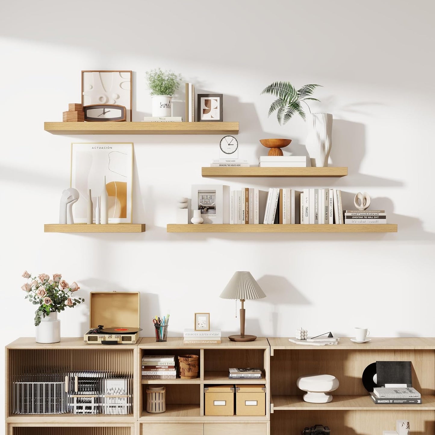 55 Inch Floating Shelves, 12 Inch Deep Floating Shelves for Wall, Floating Shelf with Invisible Brackets, Deep Shelves for Bathroom, Bedroom, Living Room, 1 Pack, Natural