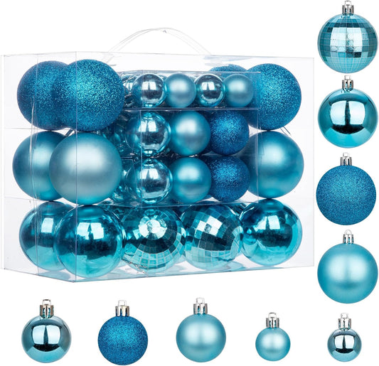 50pcs Christmas Ball Ornaments Lake Blue Large Shatterproof Christmas Tree Balls Decorations Xmas Tree Christmas Ornaments Balls with Hanging Loop for Christmas Wedding Holiday Party Wreath Home Decor
